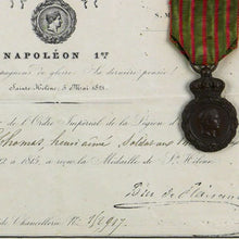 Load image into Gallery viewer, A Napoleonic Infantryman’s St Helena Medal and Award Document, 1857
