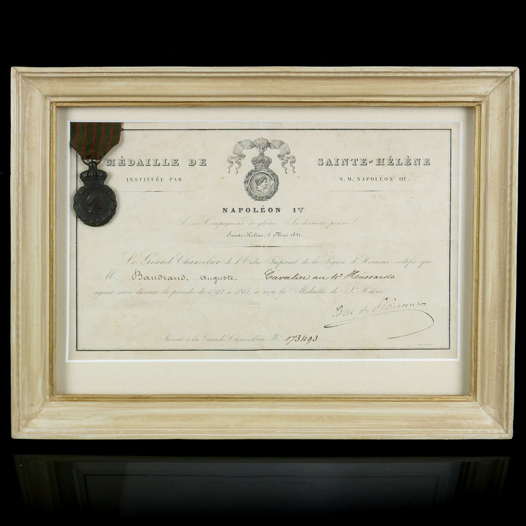 A Napoleonic Hussar’s St Helena Medal and Award Document, 1857