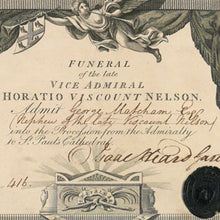 Load image into Gallery viewer, Admiral Lord Nelson Funeral Procession Ticket, 1806