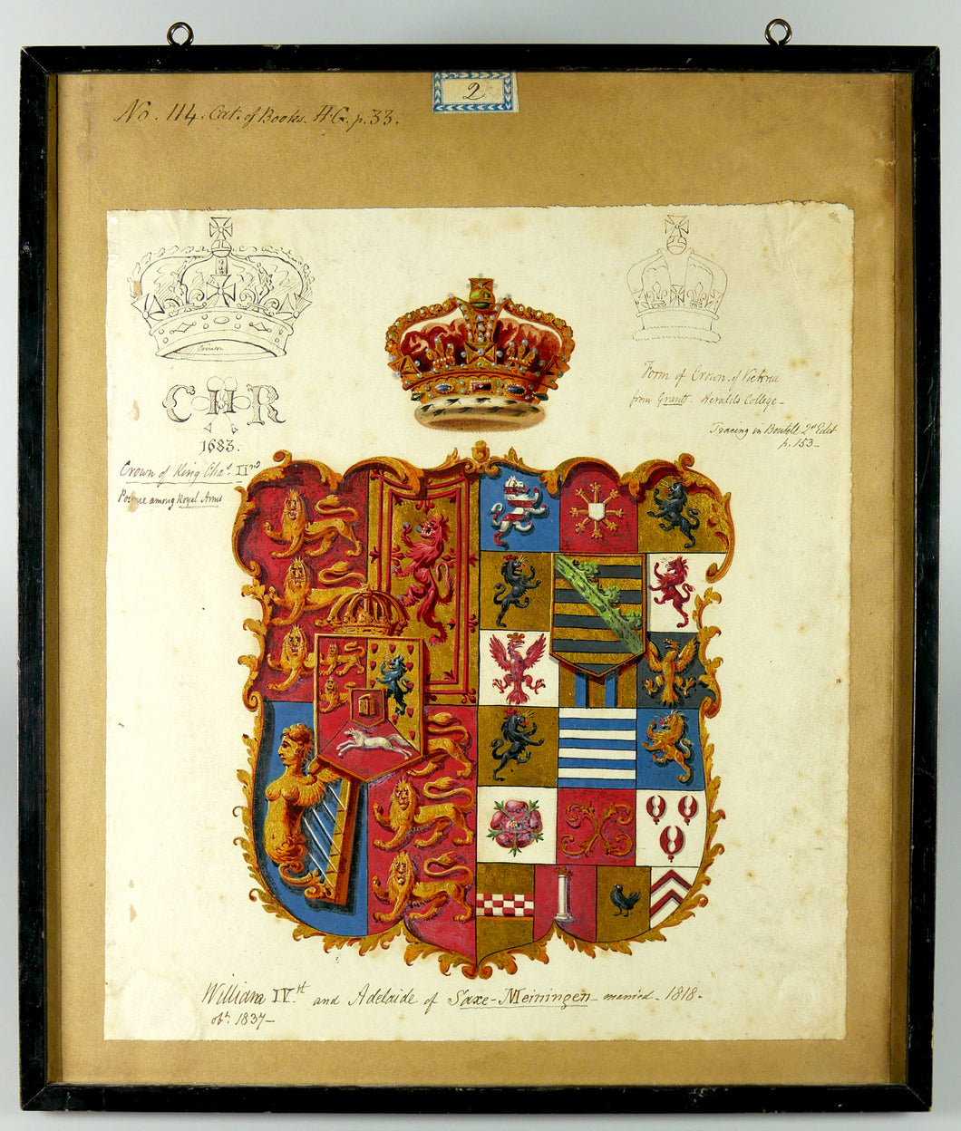 Royal Arms of King William IV and Queen Adelaide of Saxe-Menninger, Circa 1840