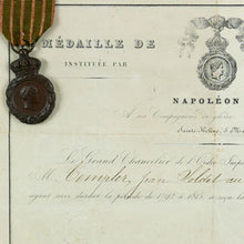 Load image into Gallery viewer, A Napoleonic Fusilier’s St Helena Medal and Award Document, 1857
