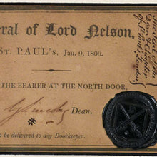 Load image into Gallery viewer, Nelson Funeral Ticket - A Chorister’s Pass for the State Funeral, 1806
