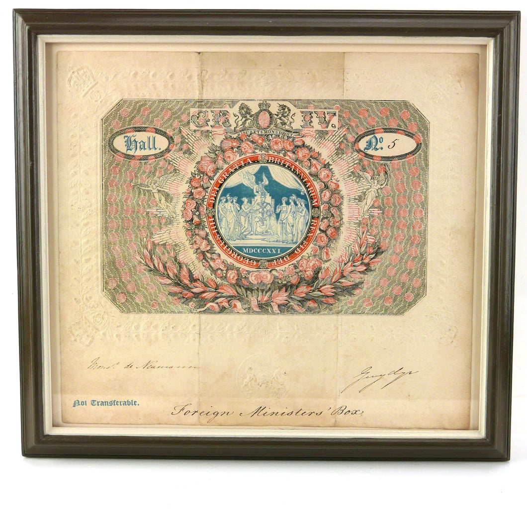 Coronation of George IV, Westminster Hall Admission Ticket, 1821