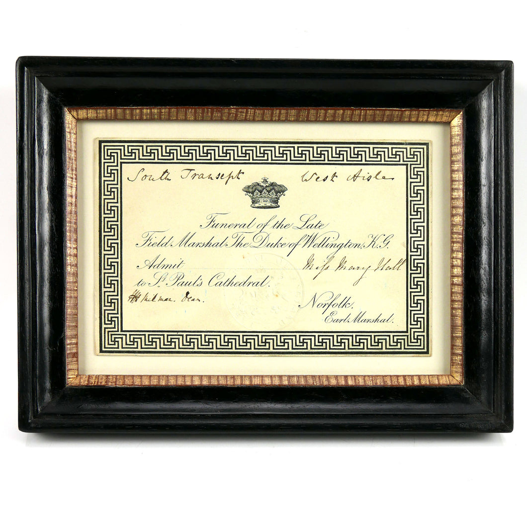 Admission Ticket To The Funeral of the 1st Duke of Wellington, 1852