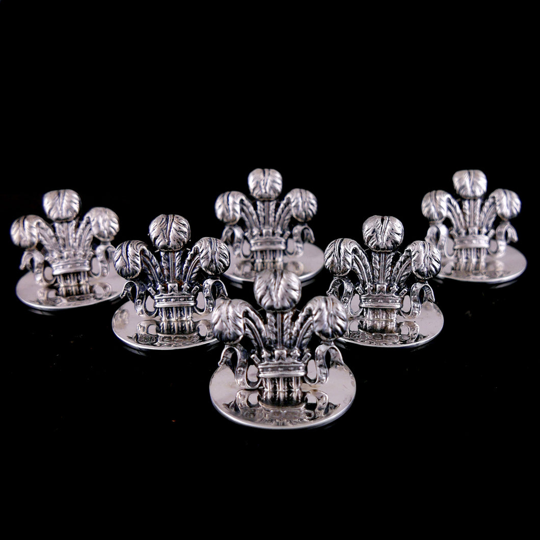 Prince of Wales’s Feathers - Set of Six of Menu Holders, 1925