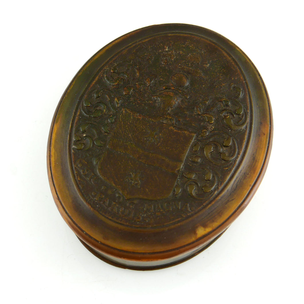 Sir Francis Drake Pressed Horn Box, 1710