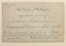 Load image into Gallery viewer, Waterloo Banquet - Invitation to Colonel Parkinson, 33rd Foot, 1836
