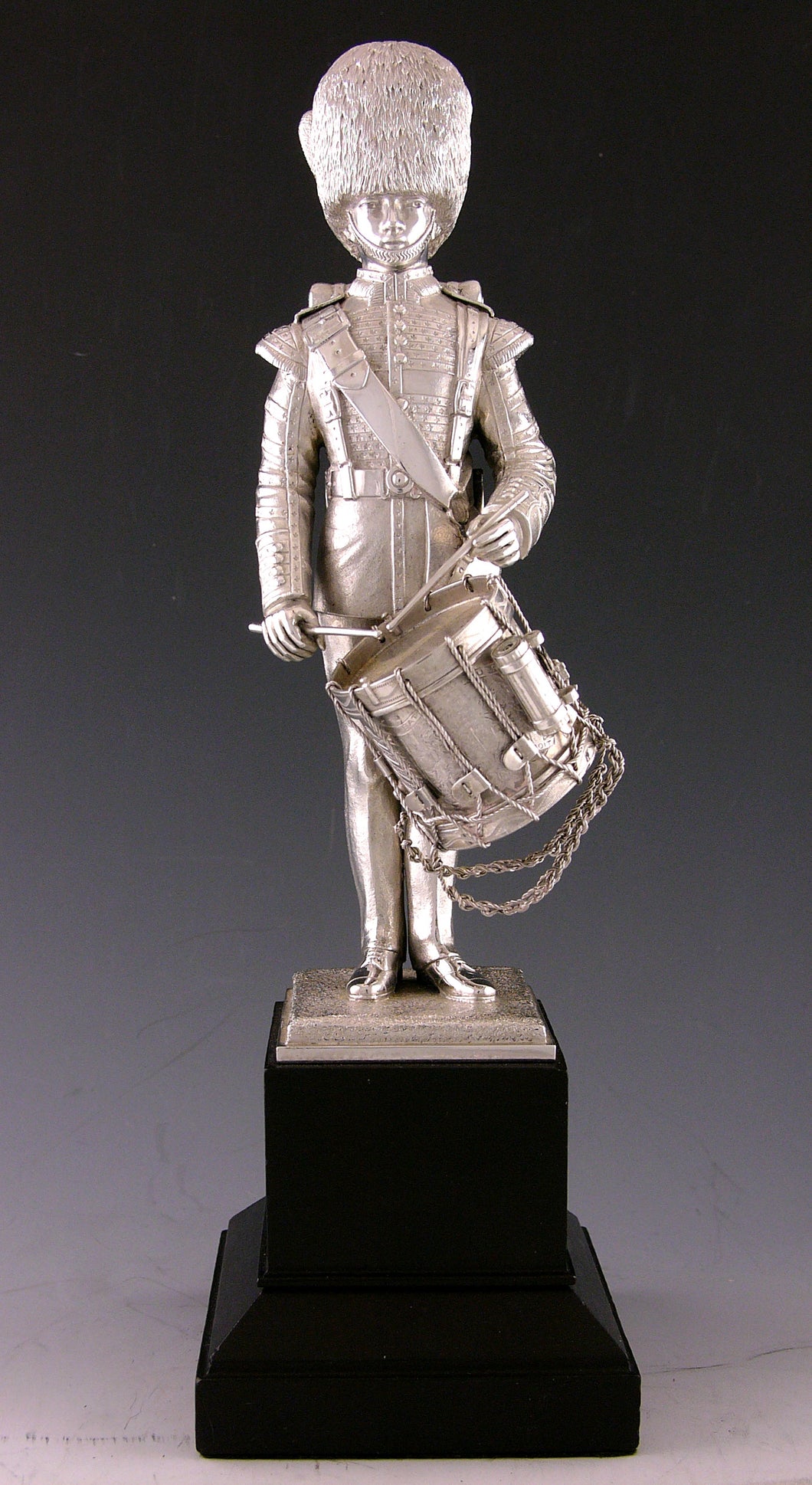 A George V Silver Regimental Presentation Figure of a Irish Guards Drummer by Carrington & Co., Hallmarked London 1933