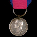 Load image into Gallery viewer, Waterloo Medal, 1815 (Ensign Charles Smith, 33rd Regiment of Foot) fitted with steel clip and ring suspension
