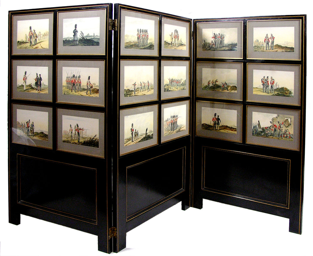 Scots Guards - A Three Fold Screen Containing 18 Original Watercolours by Orlando Norrie